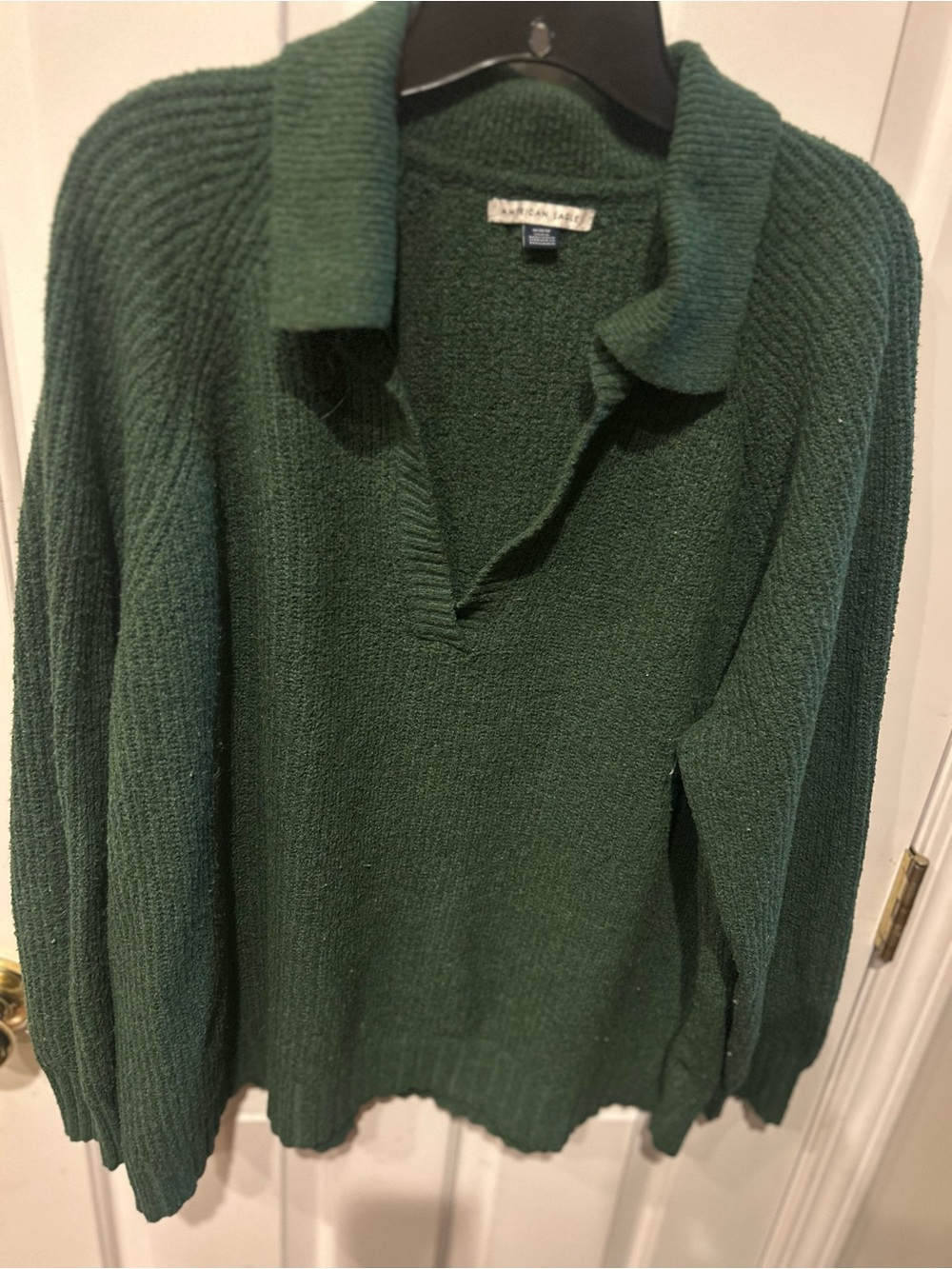 American eagle green Open-Collar Knit Sweater